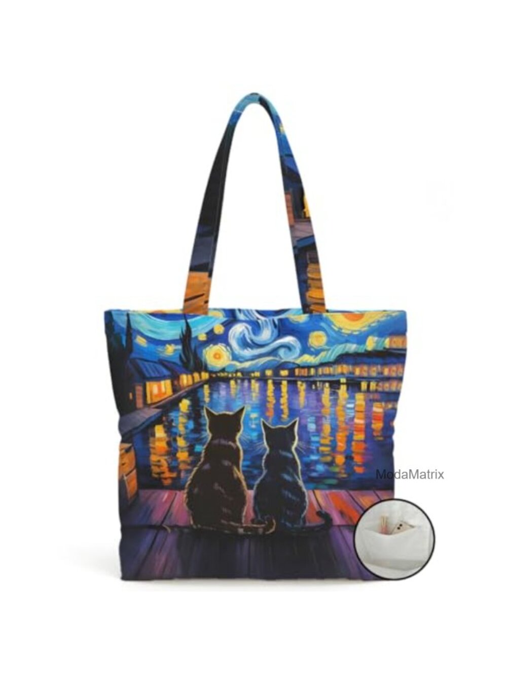 Cute Cats Canvas Tote Bag Reusable Shopping Bag Inner Pocket